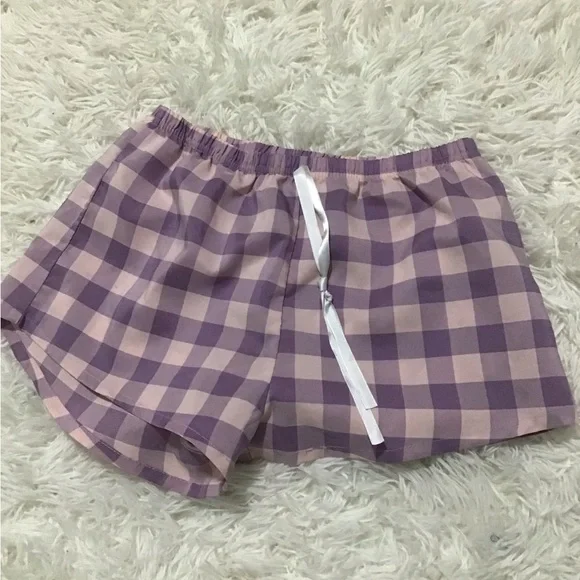 Shein pj shorts, Size medium in kids/girls, Color is pink and purple  checkered